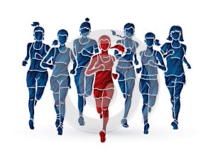 Women running, Marathon runners, Group of people running