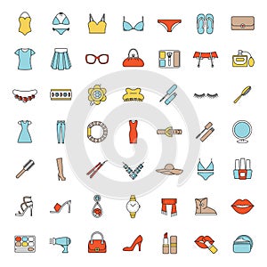 Women`s accessories color icons set