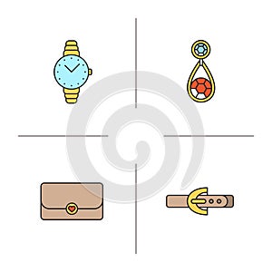 Women`s accessories color icons set