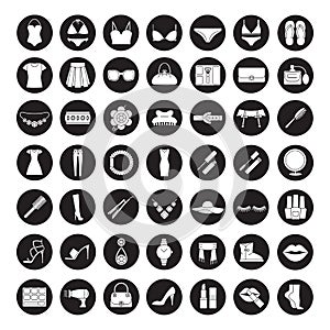 Women`s accessories icons set