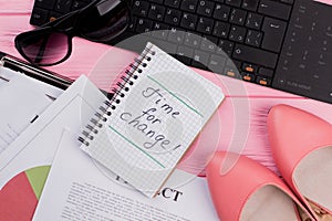 Women`s accessories - shoes, sun glasses on pink background.