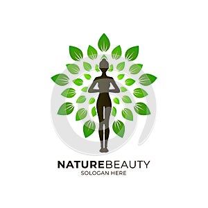 Women\'s beauty and health. Tree with Body Women Logo Design Template