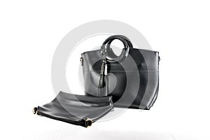 Women`s black handbag isolated on white background.