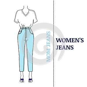 Women`s blue Mom Jeans with loose silhouette