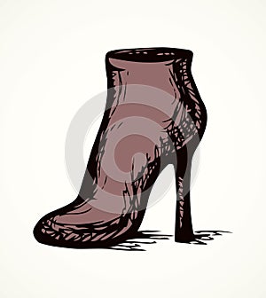 Women`s boot with heels. Vector drawing
