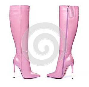 Women`s boots with pink heels