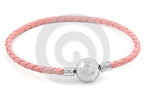 Women`s bracelet. Stainless steel and leather