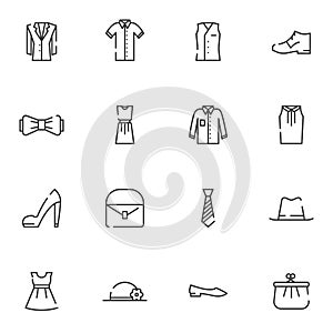 Women`s clothing line icons set