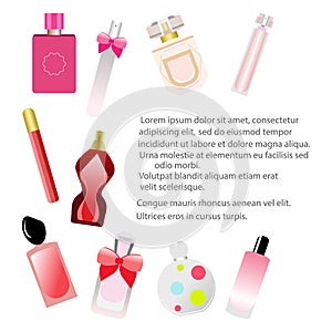 Women s cosmetics and perfumes. Beauty products packaging template