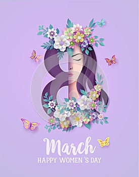 Women`s Day 8 march  with frame of flower .