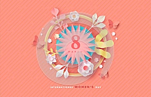 Women`s day 8 march papercut 3d flower card