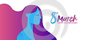Women`s Day 8th march girl face profile banner