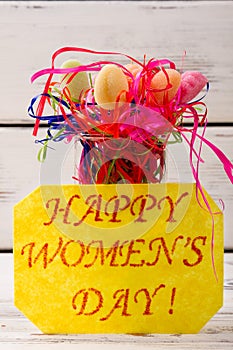 Women`s Day card and candies.