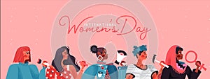 Women`s day card of diverse women social team