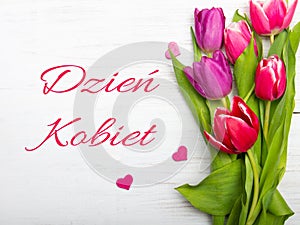 Women`s day card with Polish words DZIEÃÆ KOBIET.