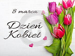 Women`s day card with Polish words DZIEÅƒ KOBIET