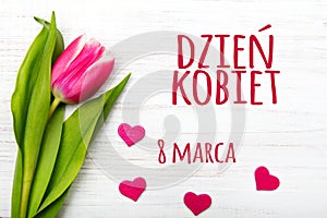 Women`s day card with Polish words DZIEÅƒ KOBIET