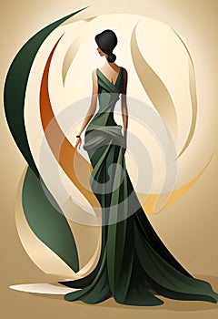 a women's day card or postcard with an elegant woman in green dress