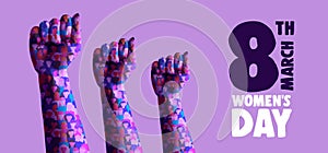 Women\'s day fist up in retro collage vector illustration