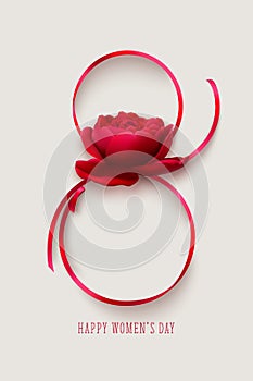 Women`s day greeting card with red rose