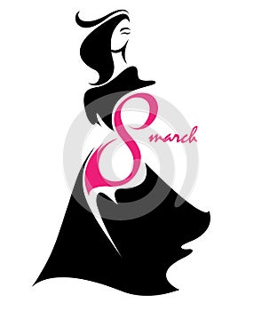 Women`s day. Illustration of women silhouette icon, women body in black dress.