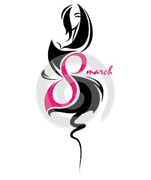 Women`s day. Illustration of women silhouette icon, women body in black dress.