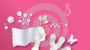 Women's day papercut pink spring flower video card