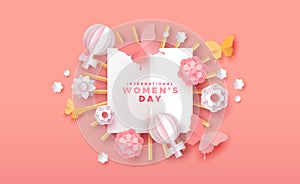 Women`s day pin papercut flower decoration card