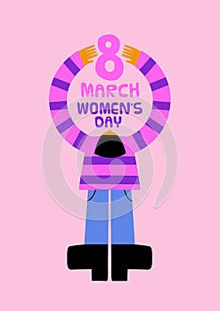 Women\'s Day pink cartoon woman female symbol card