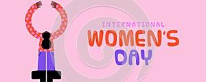 Women\'s Day pink cartoon woman girl symbol card