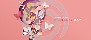 Women`s day pink papercut nature symbol card