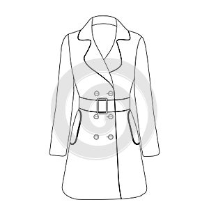 Women\'s double-breasted trench coat vector design, Women long coat, vector illustration, flat technical drawing. photo