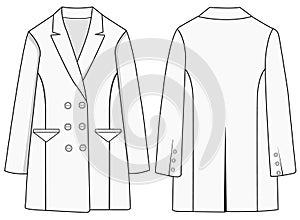 Women\'s double-breasted trench coat vector design, Women long coat, vector illustration, flat technical drawing design photo