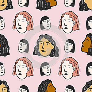 Women`s faces seamless repeat pattern