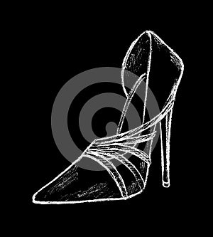 Women`s feet shod in high-heeled shoes