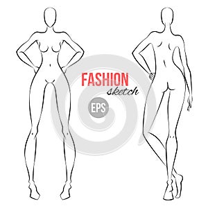 Women`s figure fashion sketch. Template for designers of clothes. Different poses. Vector illustration