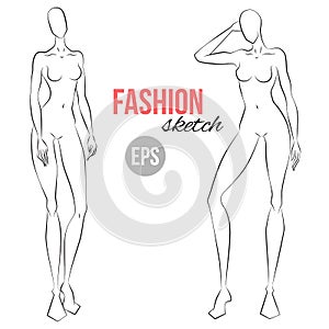 Women`s figure fashion sketch. Vector illustration. Template for drawing for stylist and designers.