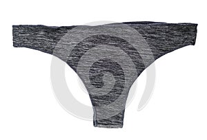 Women`s gray tanga panties isolated on white background.Female panties on a white background. Women, cotton.