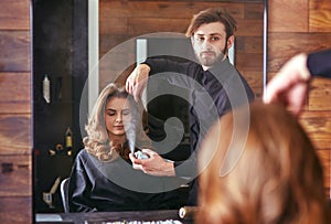 Women's hair styling. hairdresser, beauty salon