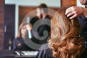 Women's haircut. hairdresser, beauty salon photo