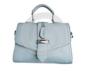 Women's handbag in light blue color. Insulated bag on a white background.