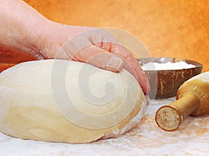 Women's hands knead the dough