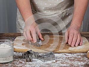 Women's hands making christmas cookies