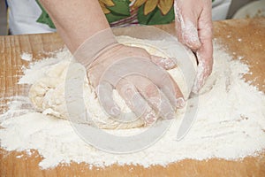 Women's hands preparing fresh yeast dough