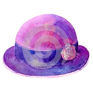 Women`s hat with a flower headdress. watercolor illustration