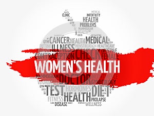 Women`s Health apple word cloud collage, medical concept background