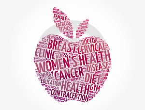 Women`s Health apple word cloud collage, medical concept background