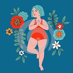 Women`s health conceptual vector illustration. Yoga and self care concept