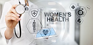 Women`s health. Medical Healthcare concept on virtual screen.