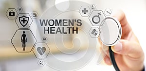 Women`s health. Medical Healthcare concept on virtual screen.